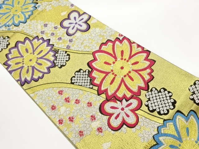 JAPANESE KIMONO / FUKURO OBI / SILK / WOVEN SAKURA & FLOWERS